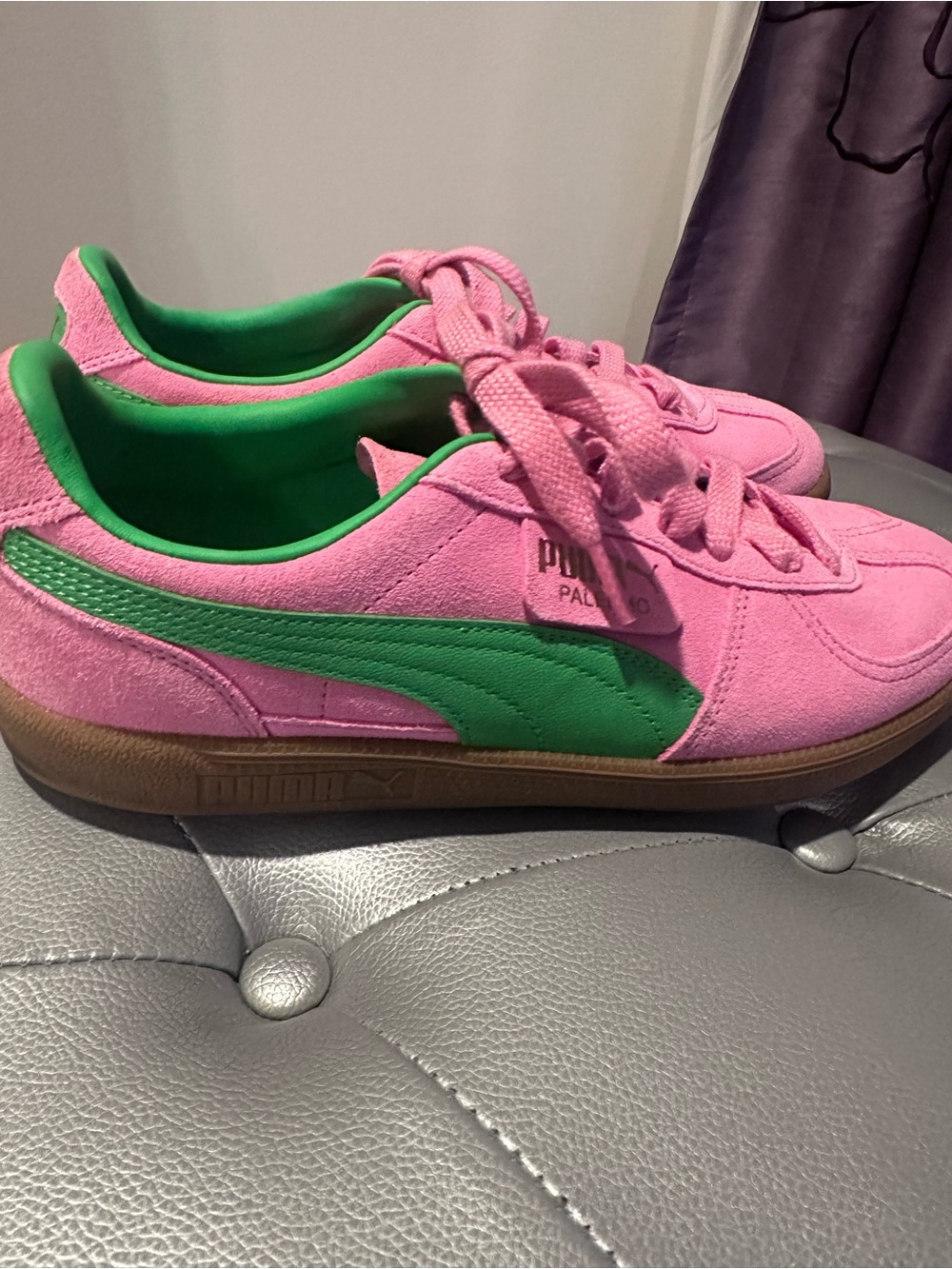 Puma Pink & Green ‘Palermo’ Suede Sneakers - Picture 2 of 8